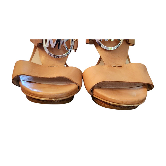 Michael Kors tan leather Open Toe high heels size 7.5M - Picture 5 of 8